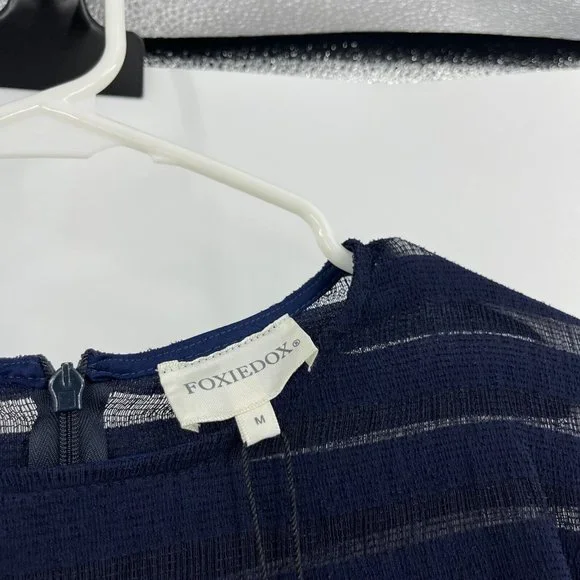 NWOT - foxiedox Navy Sheer Striped Midi Dress - Picture 3 of 8